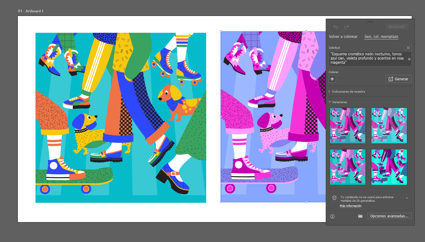 Ejemplo de Recolorizado Generativo con paleta de colores neón en Adobe Firefly
