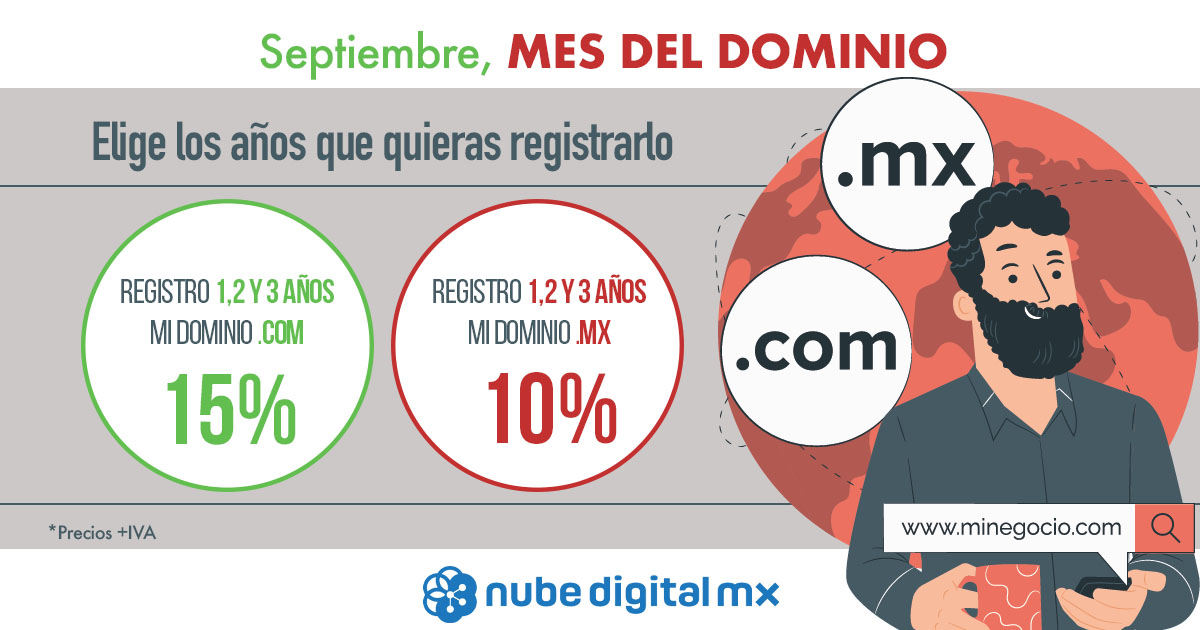 15% de descuento en dominio .com y 10% de descuento en dominio .mx